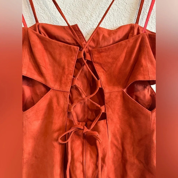 Fifth and Mode Revolve Marissa Genuine Suede Mini Dress in Coral Orange 4 - Picture 10 of 11